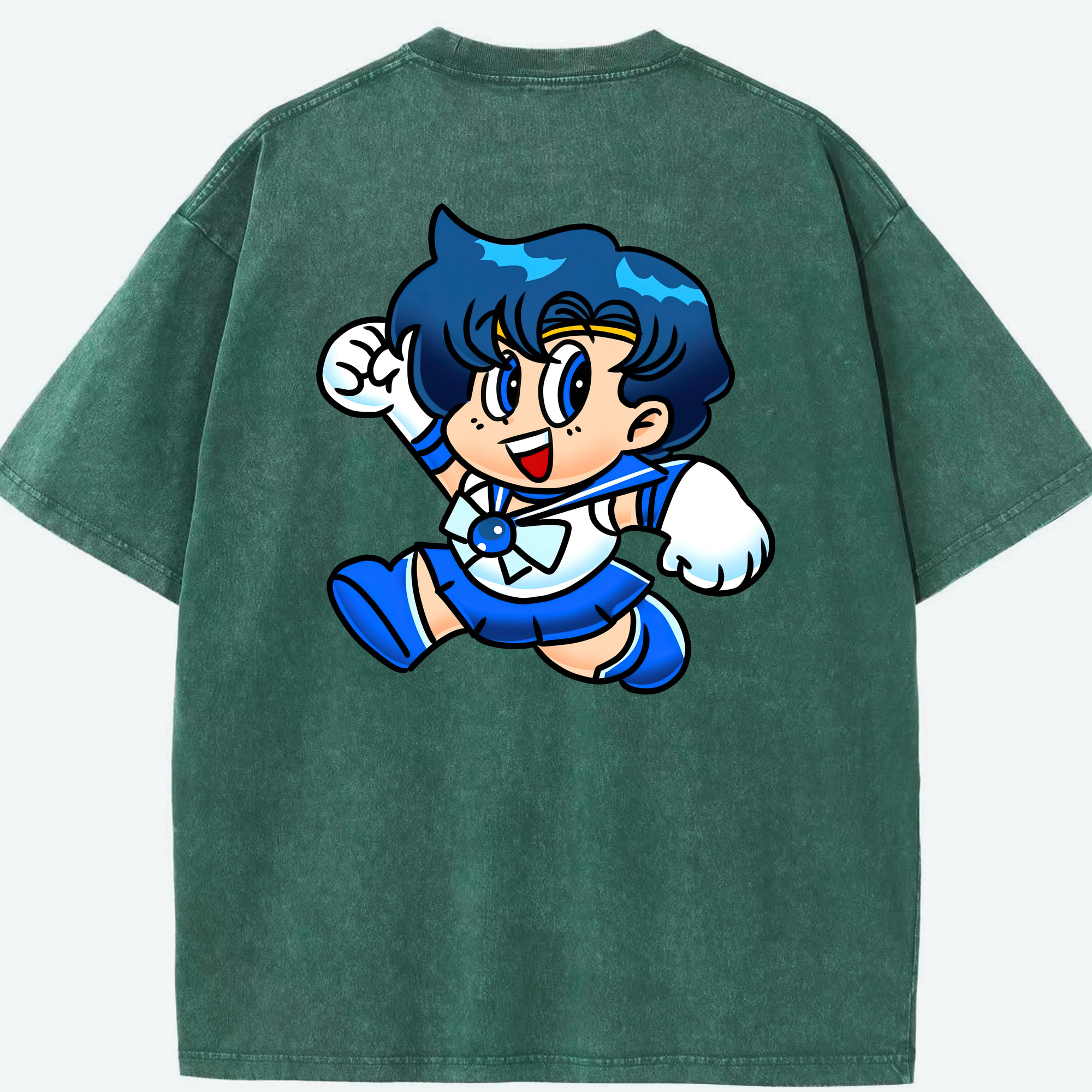 （画像用） 美少女戦士セーラームーン 水野 亜美 みずの あみ Sailor Moon Mizuno Ami 綿100% ヴィンテージ風 半袖Tシャツ（背面プリント）
